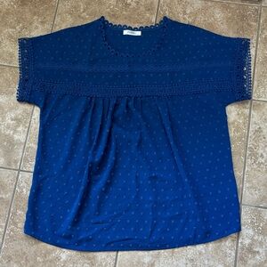 Women's Blue Lace Trim Top